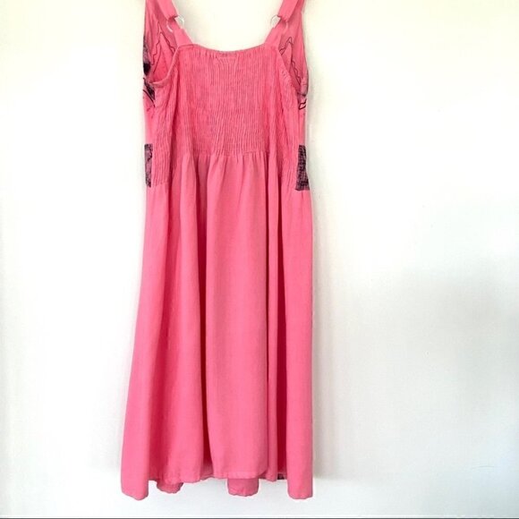 Pink mini dress  with empire waist and embroidery, sleeveless - Picture 12 of 16